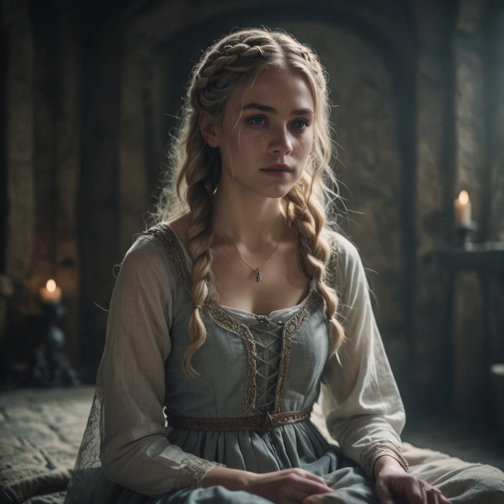 Portrait of a Beautiful Blonde Girl with Braids