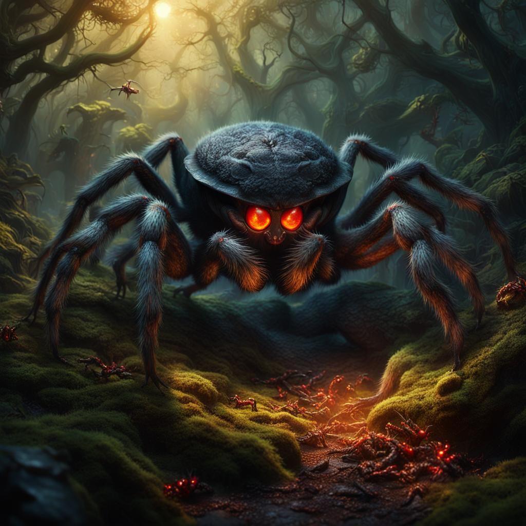 Spectacular Dragon-Spider Emerges from Mystical Forest