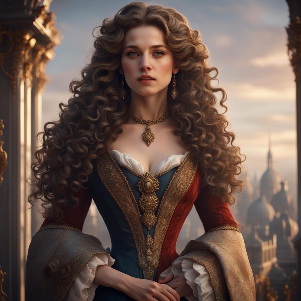 Aristocratic Woman with Flowing Curls in Fantasy Art