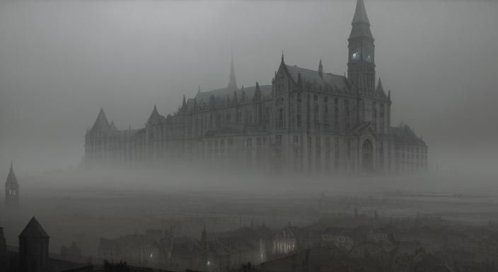 Gothic Asylum in Fog: A Horror Artscape