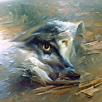 Wolf with White Eyes, Oil Painting