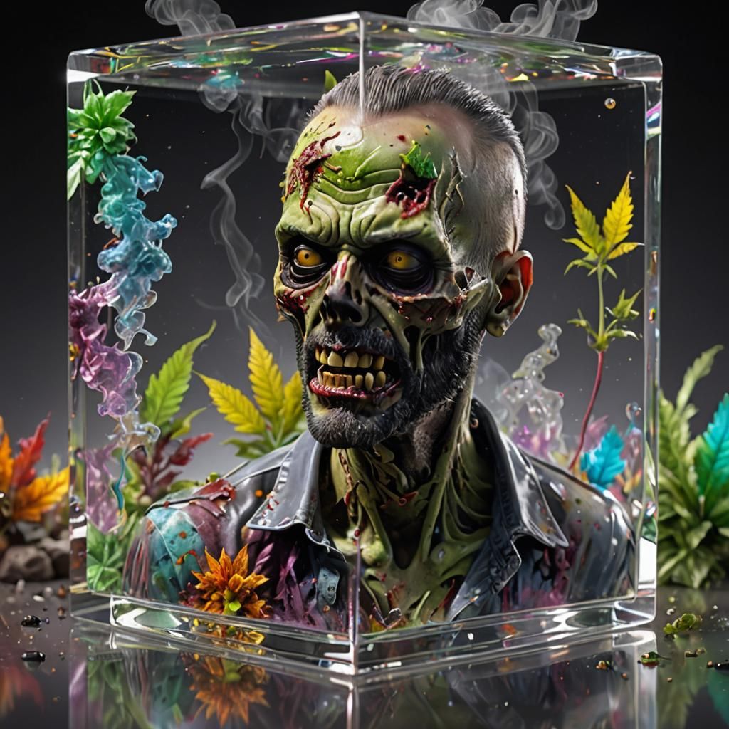 Zombie Justin Furstenfeld in Crystal Cube, 3D Rendering