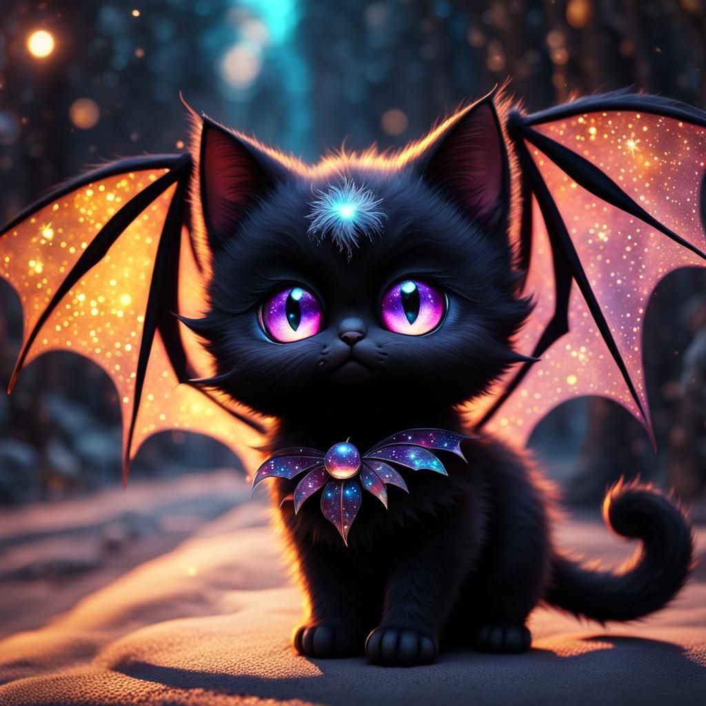 Adorable Chibi Cat Bat with Sparkling Eyes