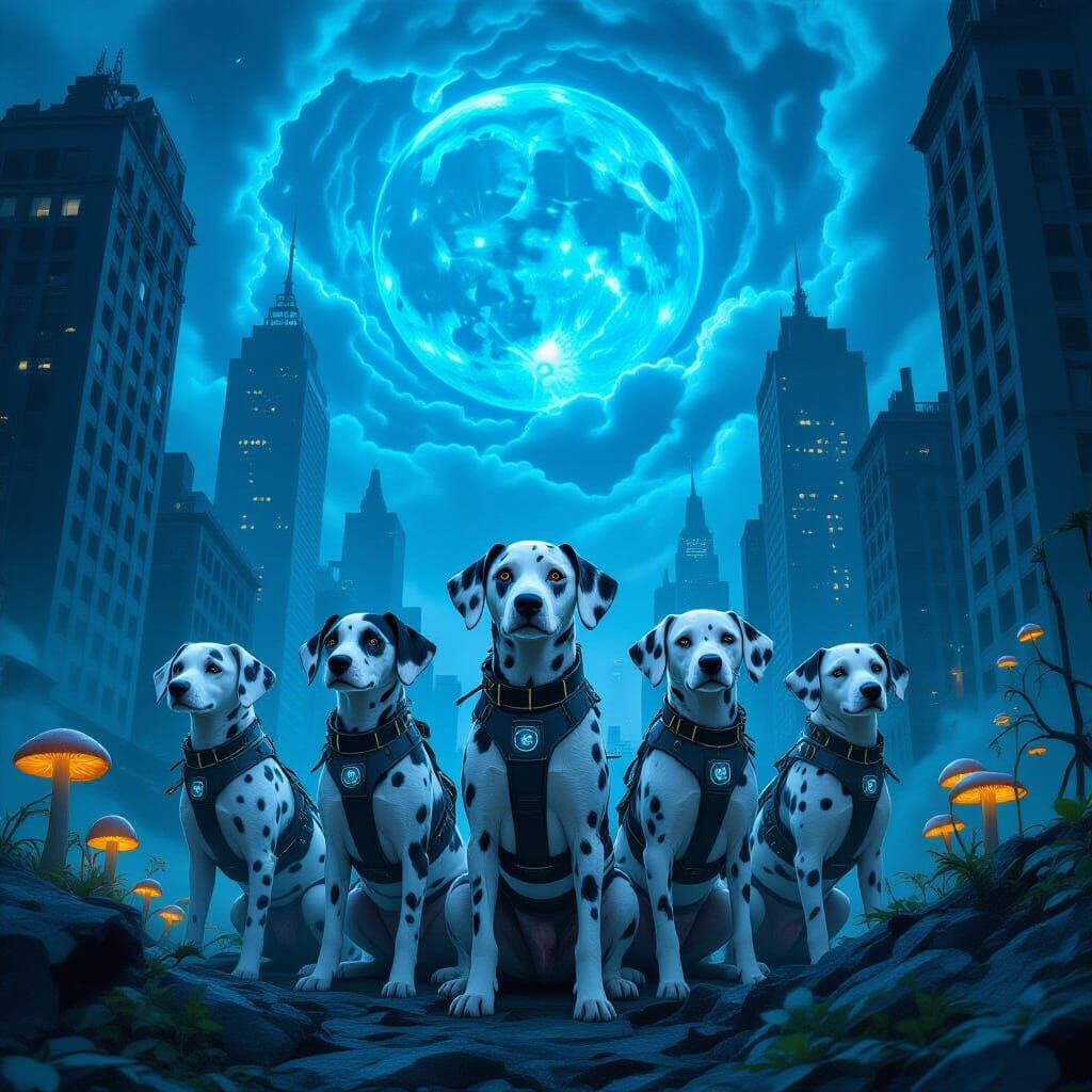 Dalmatians in Post-Apocalyptic World with Descending Planet