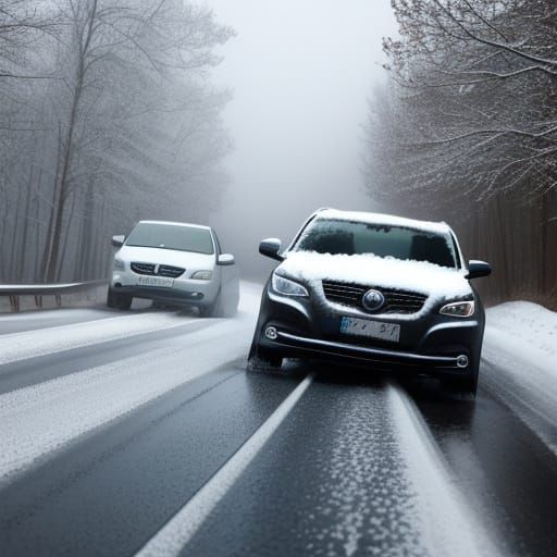 Car Slides Down Icy Road