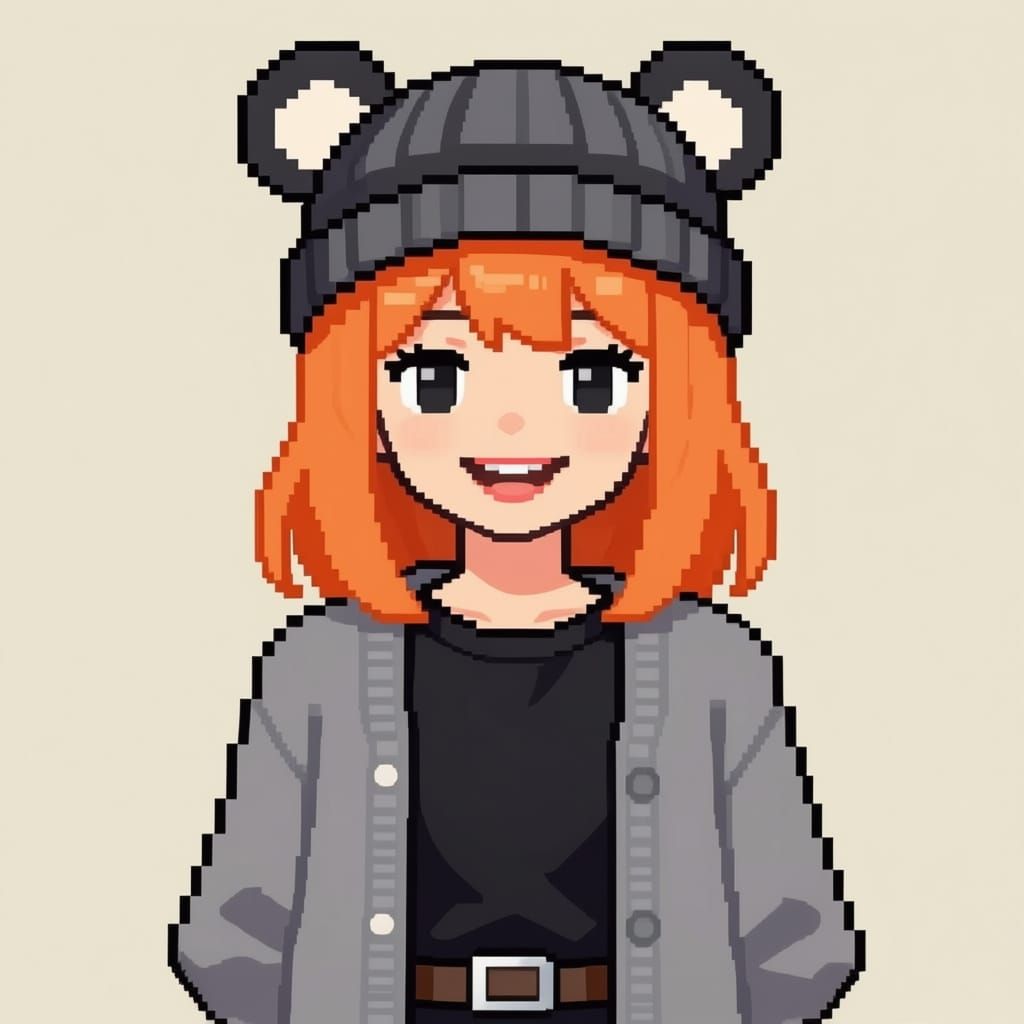 16-Bit Orange Haired Woman with Striped Ear Hat Avatar
