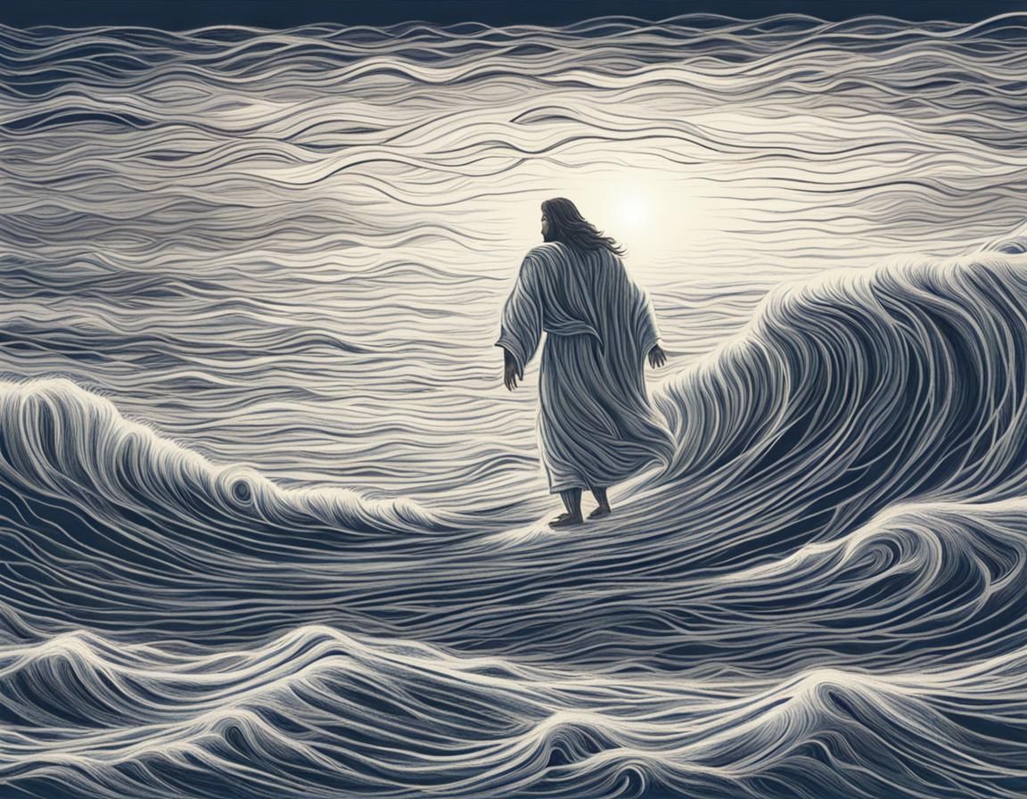 Jesus Christ Walks on Water: Crayon Sketch