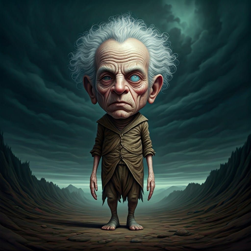 Surreal Floating-Eyed Man in Decaying World