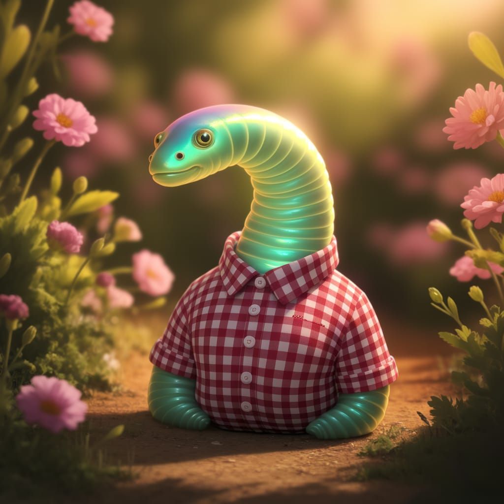 Magical Worm in Whimsical Garden Scene