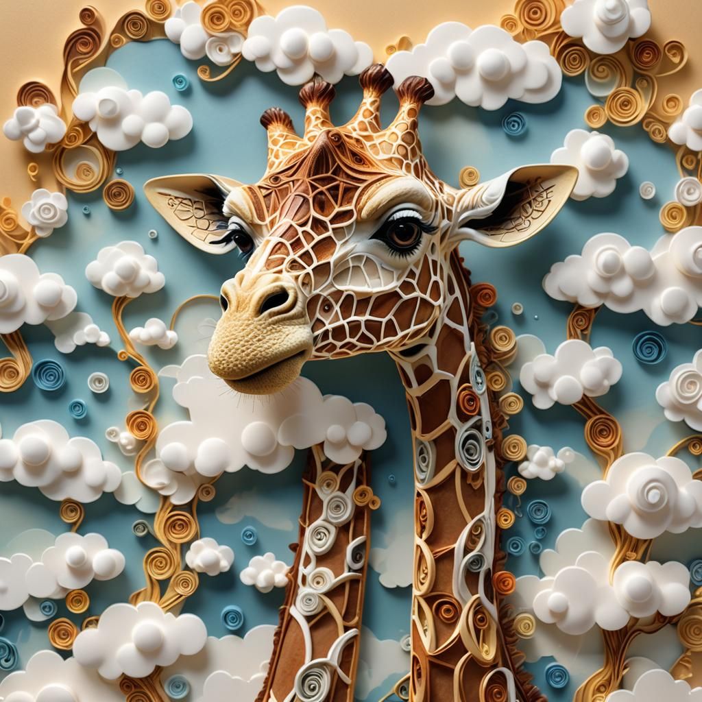 A Giraffe Lost in Enchanted Clouds: Whimsical Fantasy Art