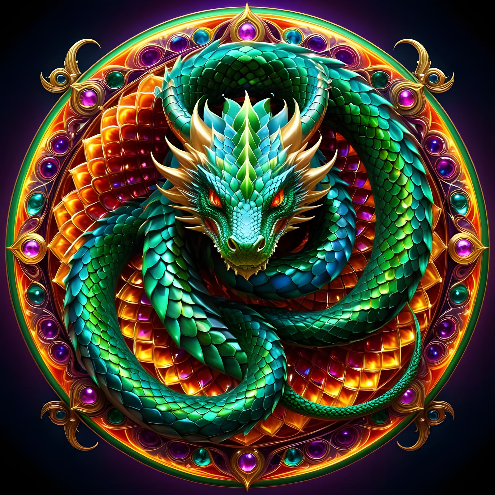 Kaleidoscopic Mirrored Dragon in Fantasy Art Style
