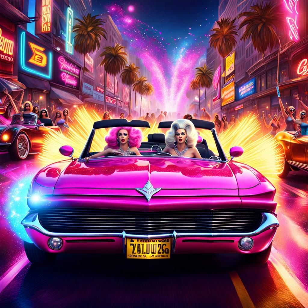 Glitter Drag Race Through City Streets
