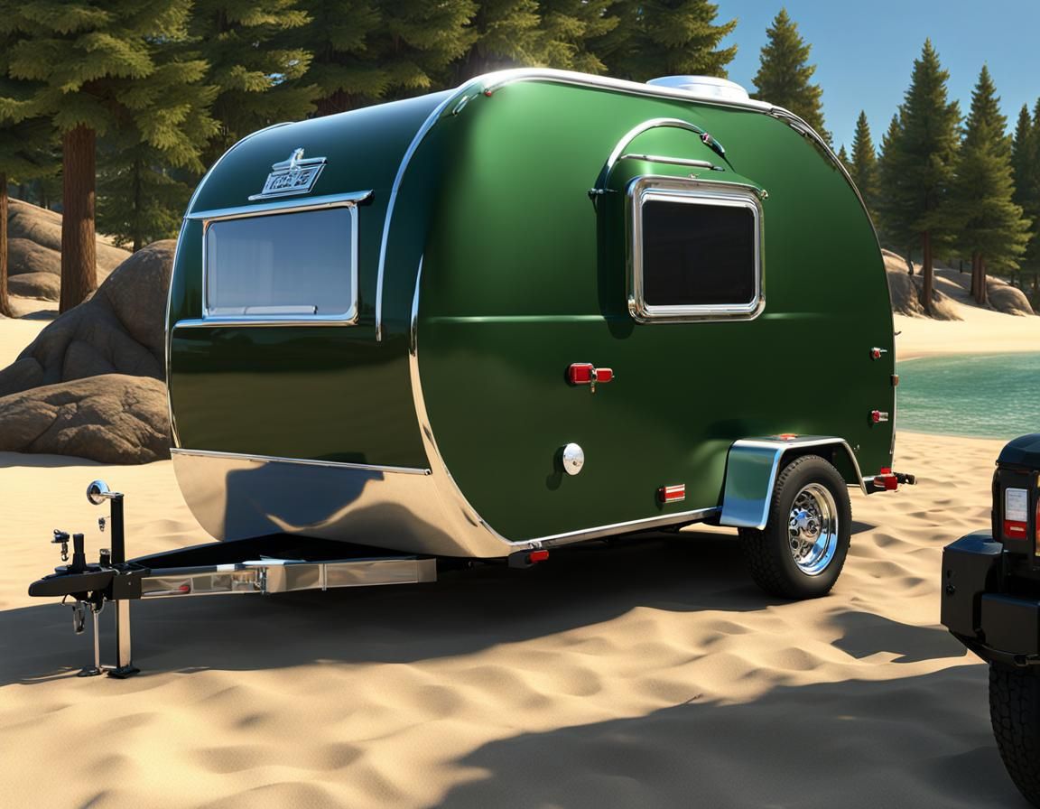 Teardrop Trailer on Beach Campground in 3D