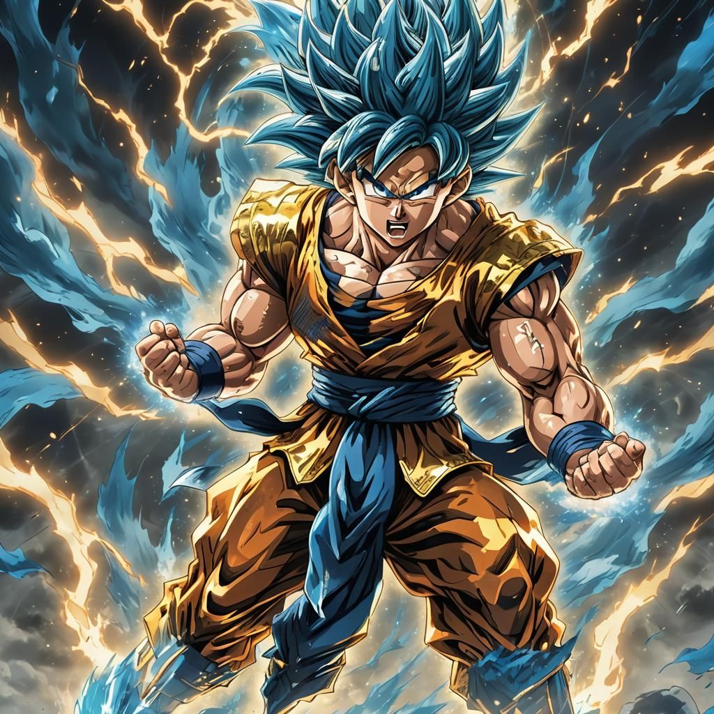 Son Goku in Rococo Saiyan Armor with Blue Aura