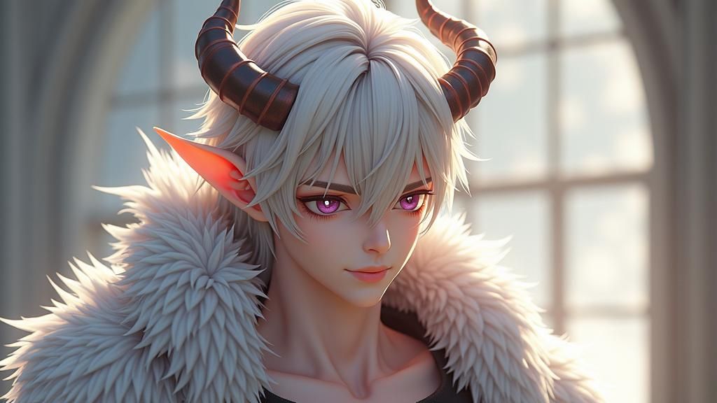 Anime Style Demon with Platinum Hair, 3D Render