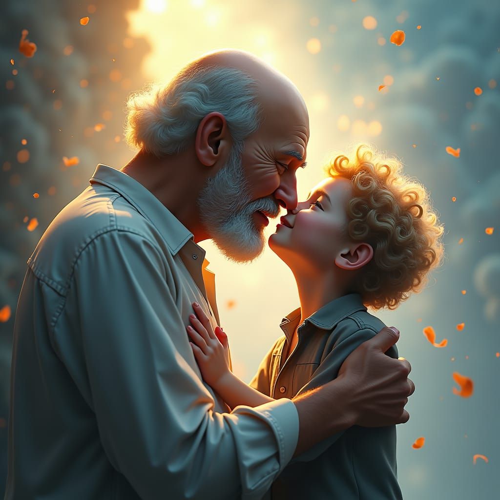 Heavenly Reunion: Grandfather and Grandson Embrace