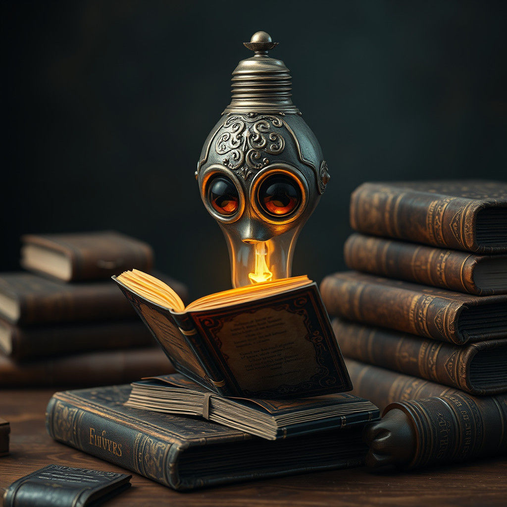 Ornate Lightbulb Reads a Book: Matte Painting