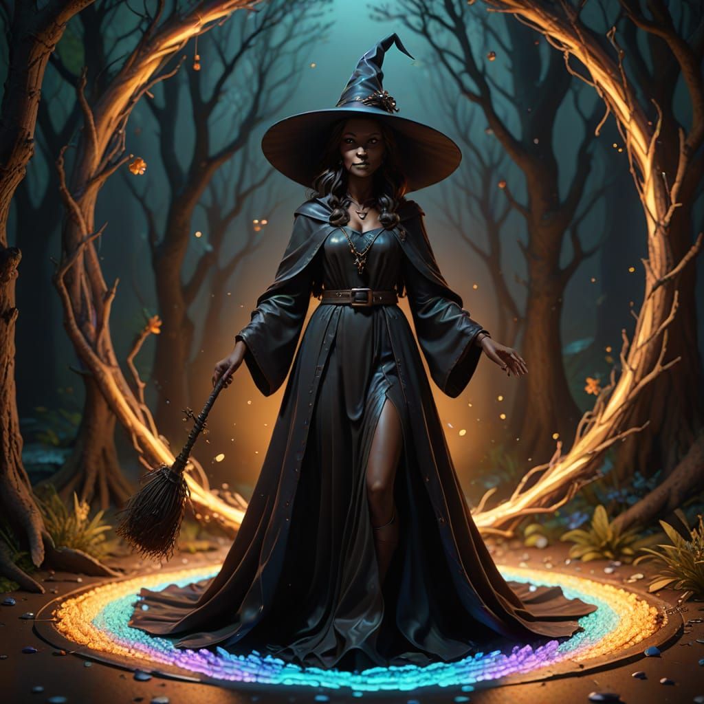 Ethereal Witch in Vibrant Iridescent Hues