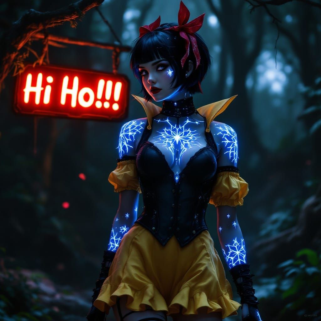 Goth Snow White in Dark Forest Wonderland