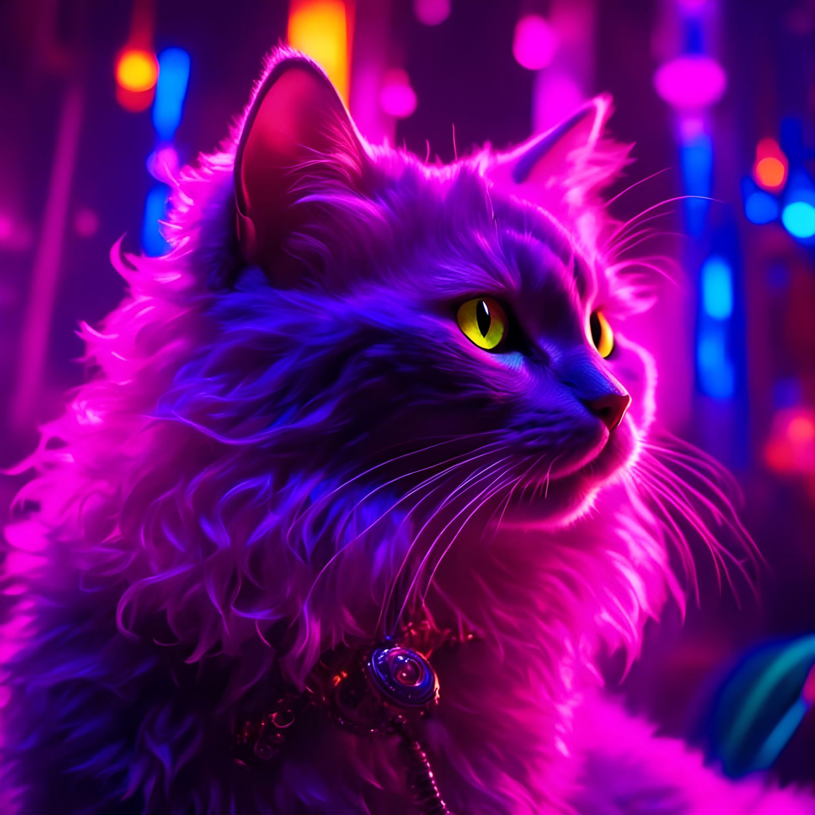 Neon Kitty Hookah Lounge in Psychedelic Hyperrealism