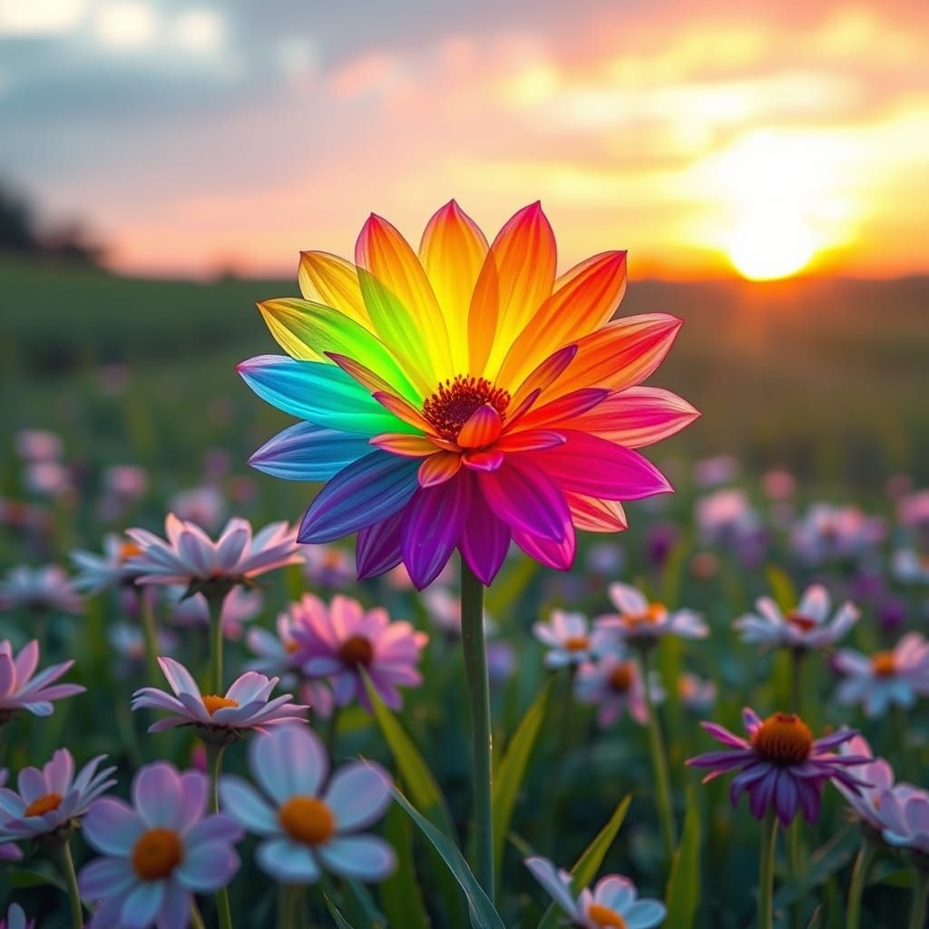 Rainbow Flower Field: Futuristic Psychedelic Watercolor Art