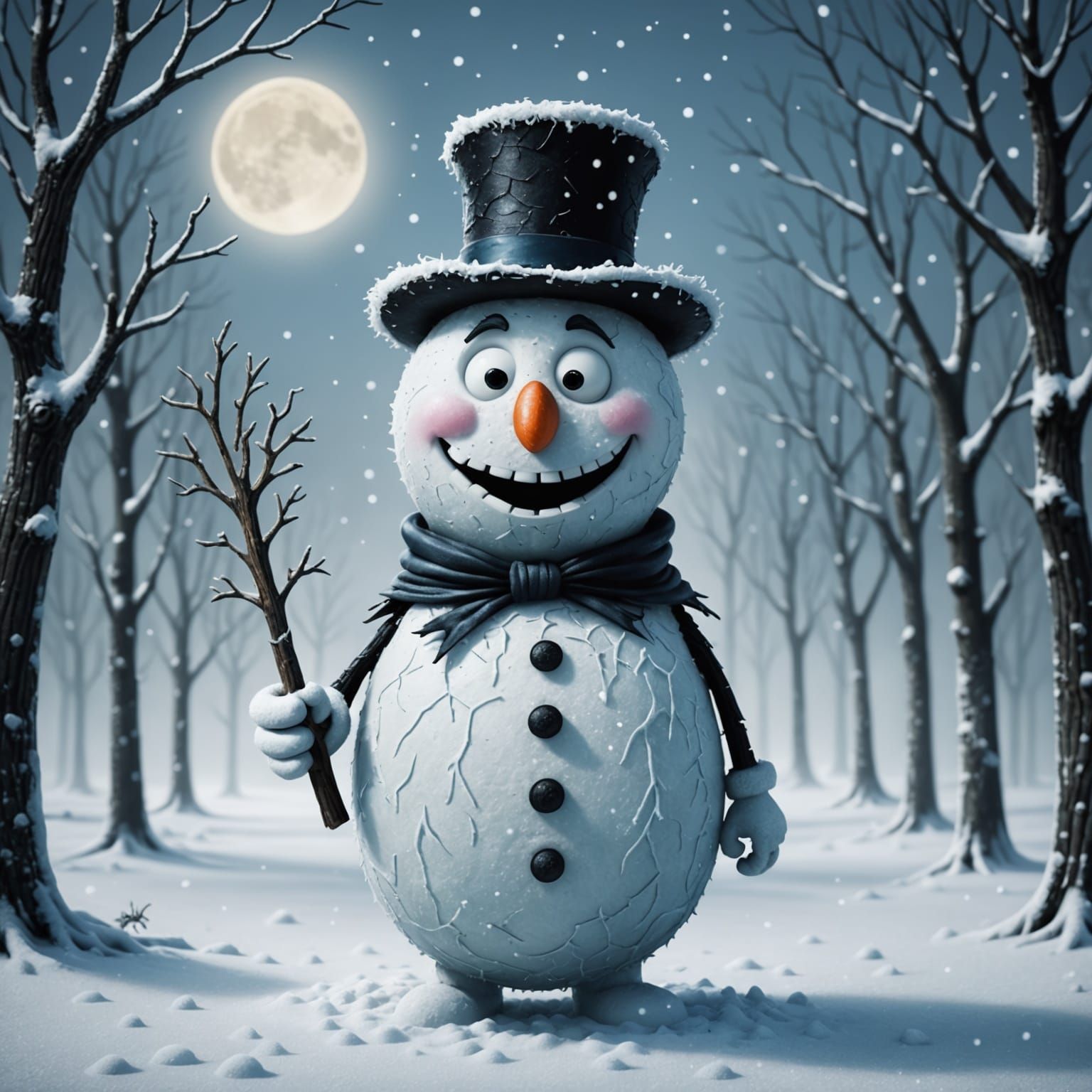 Frosty the Snowman in Tim Burton Cartoon Style