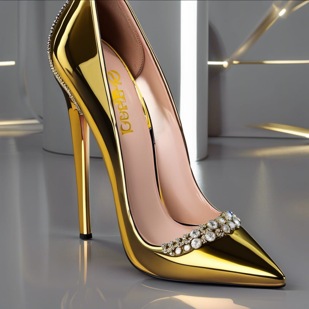 Glamour gold high heel pumps frontview