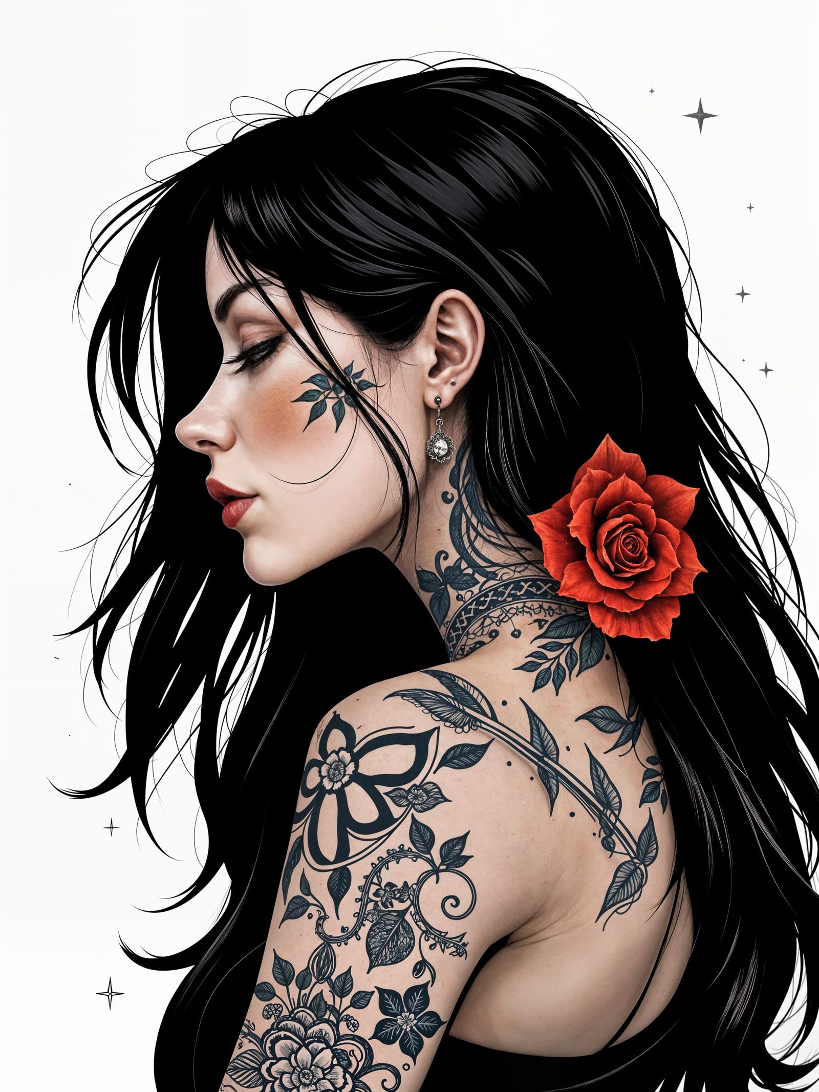 Gothic American Woman in Dark, Intricate Portrait