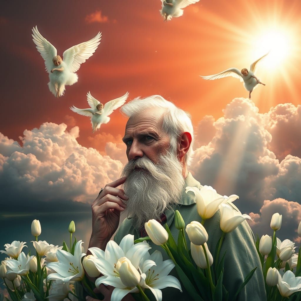 Celestial Landscape with Angels and Flowing Sunbeams