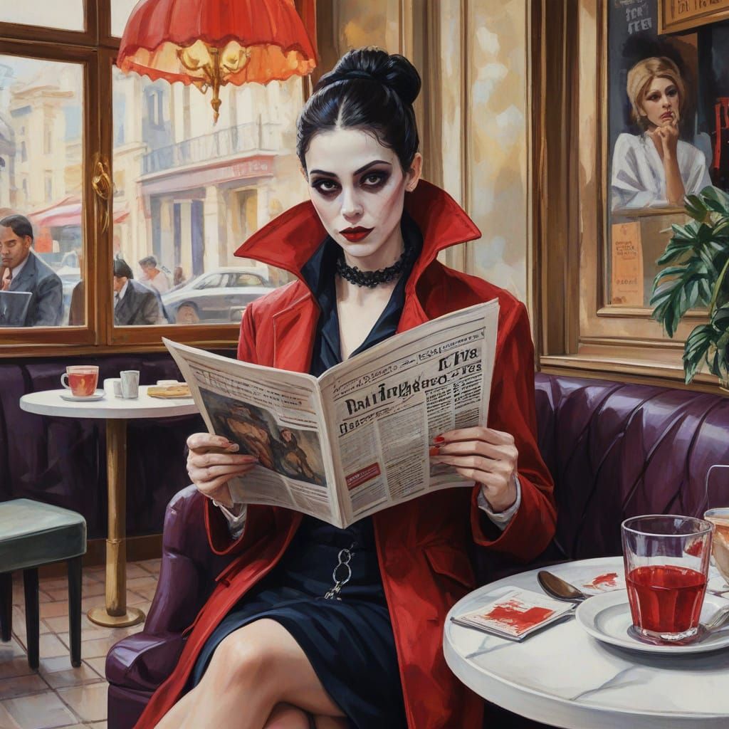 Gothic Cafe Scene in Impressionist Style