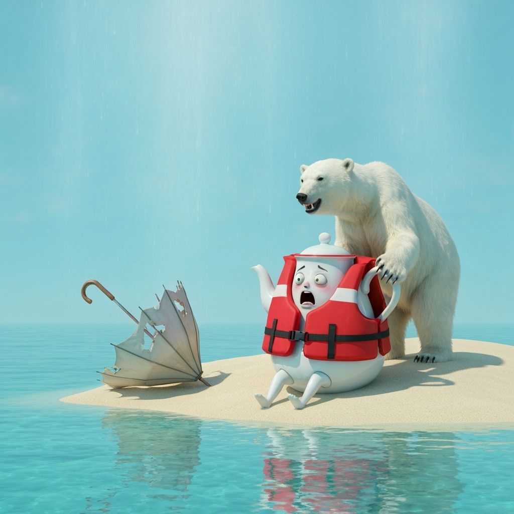 Terrified Teapot and Polar Bear in Impressionistic Style