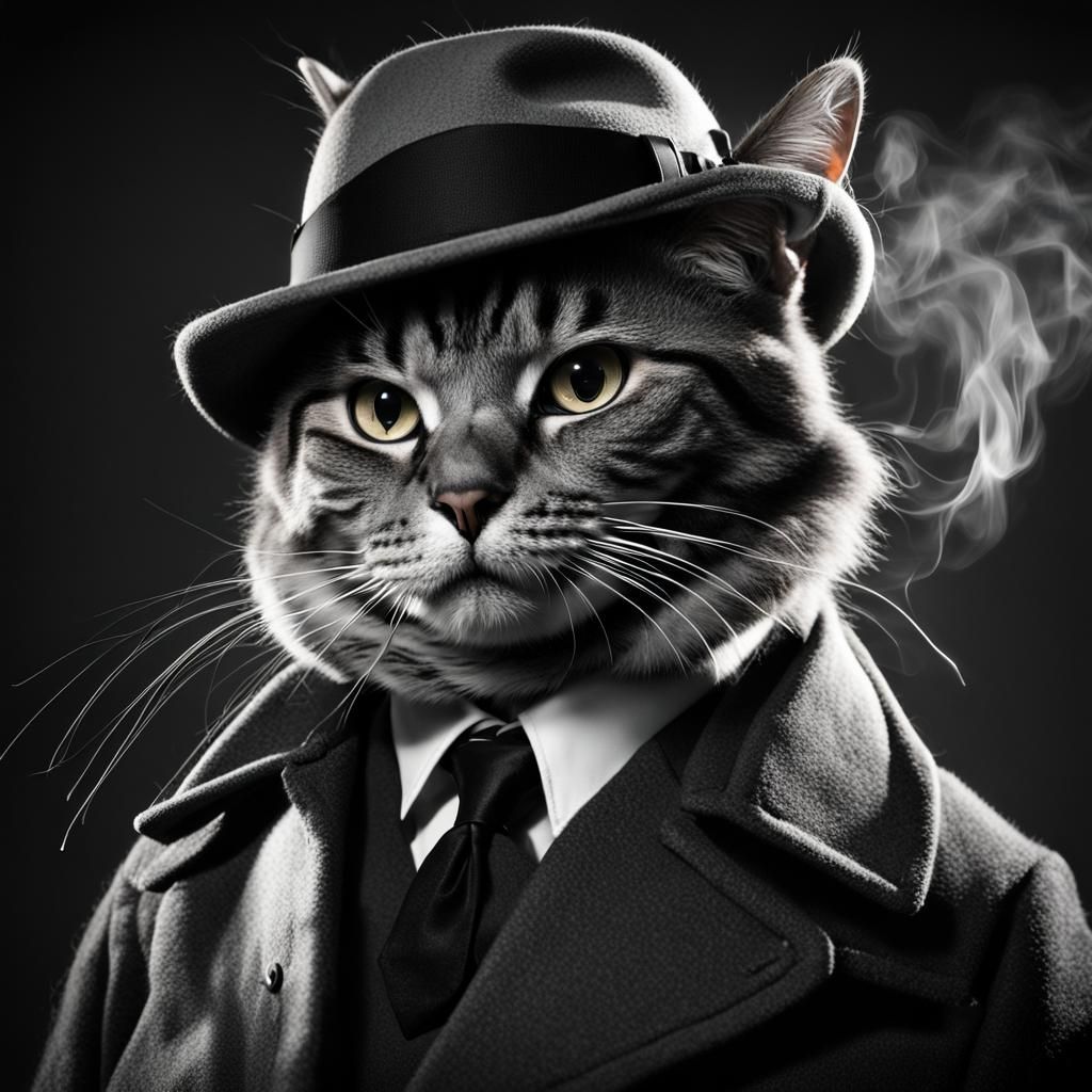 Cat Detective in Noir Lighting