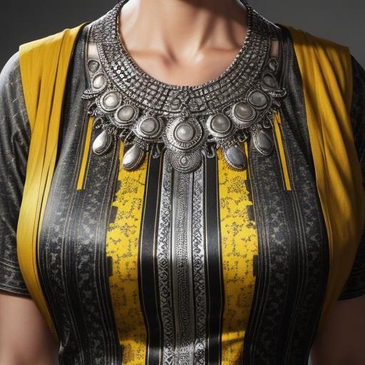 Woman's Chest in Silver Kurti: Hyperrealistic Portrait