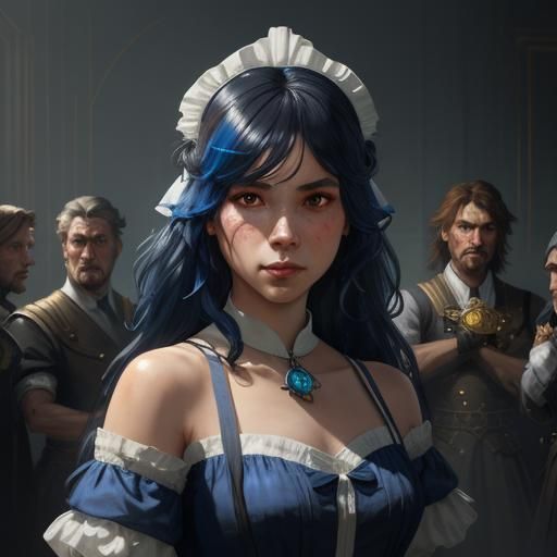 Sissymaid Portrait with Men in Hyperdetailed Art Style