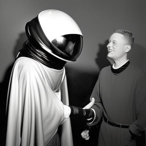 Vintage 1950s Photo of Martian and Scientist