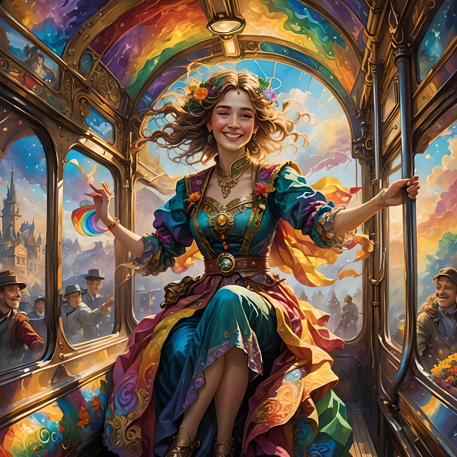 Rainbow Train Ride: Aetherpunk Watercolor Action Painting