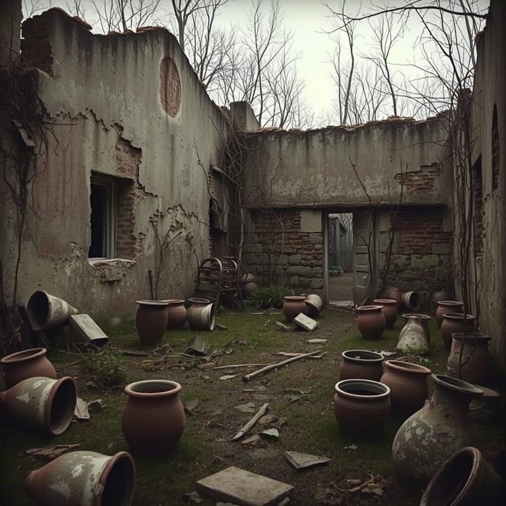 Haunting Abandoned Garden in Dark Romanticism Style