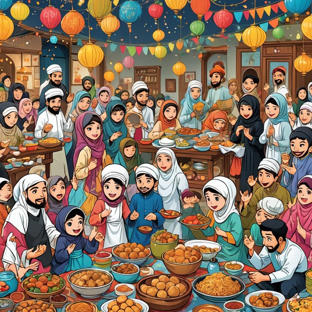 Manga Illustration of Eid Festivities