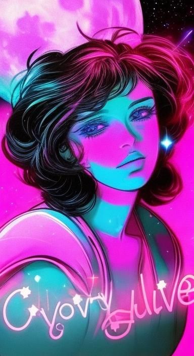 Synthwave Moon and Stars in Neon Universe