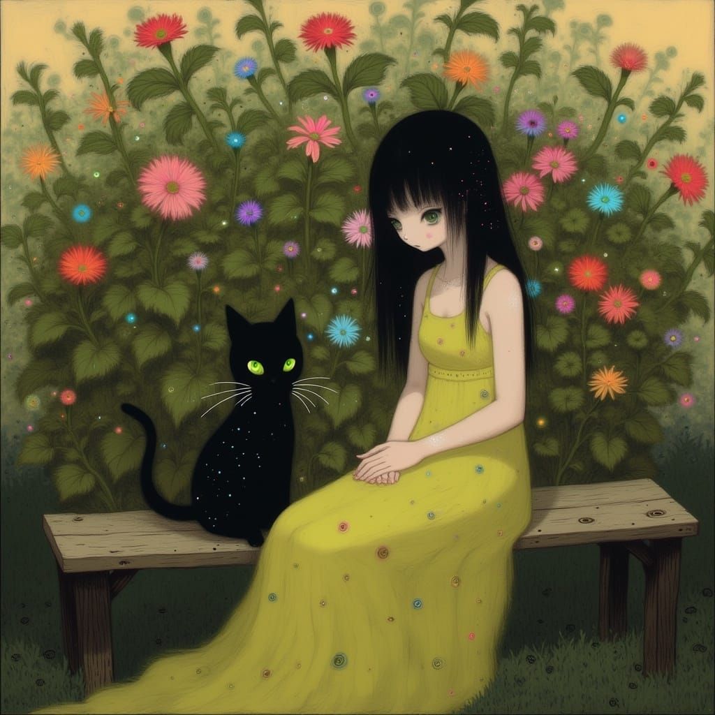 Serene Garden Scene in Anime Style