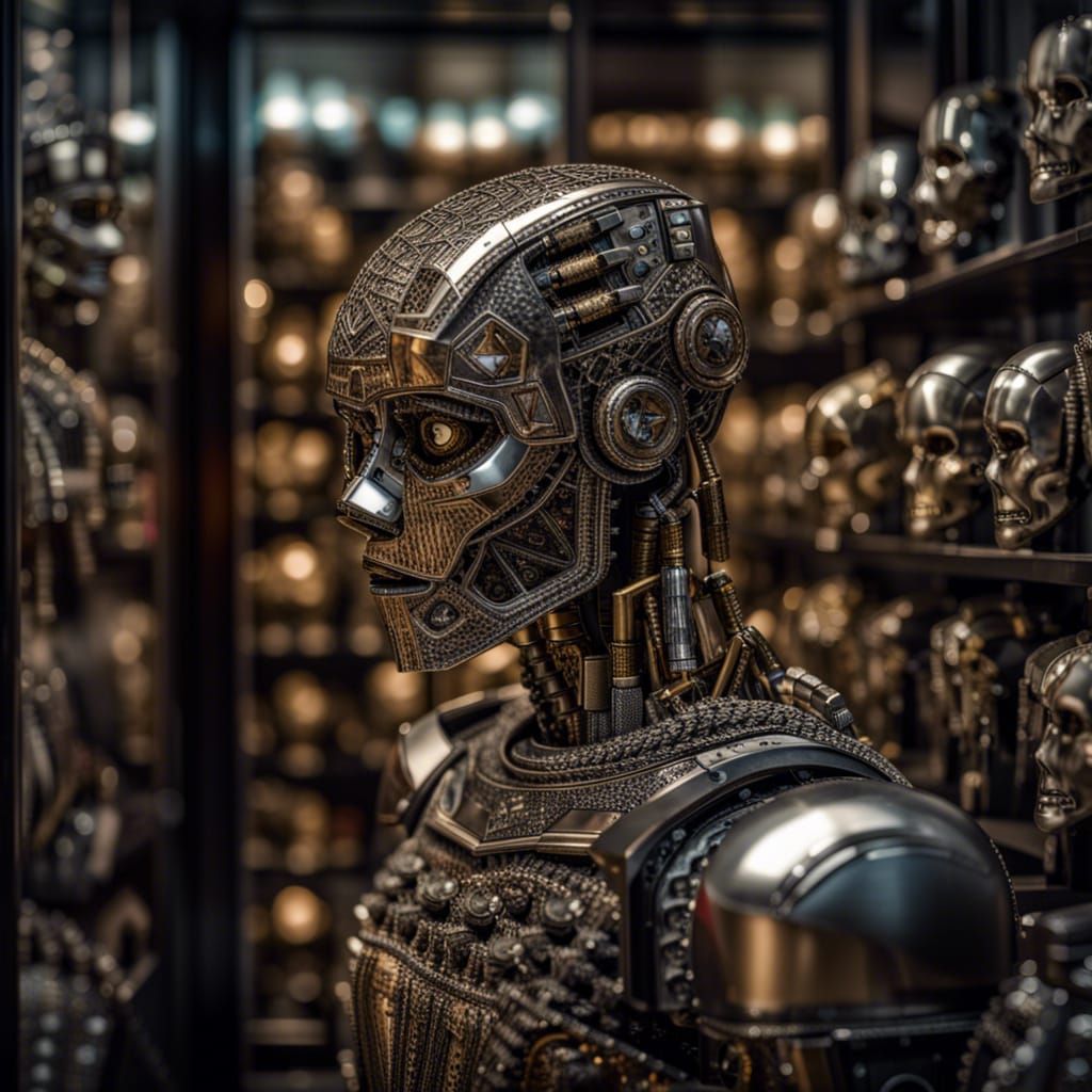 Robot of Trophies Reflecting on Humanity