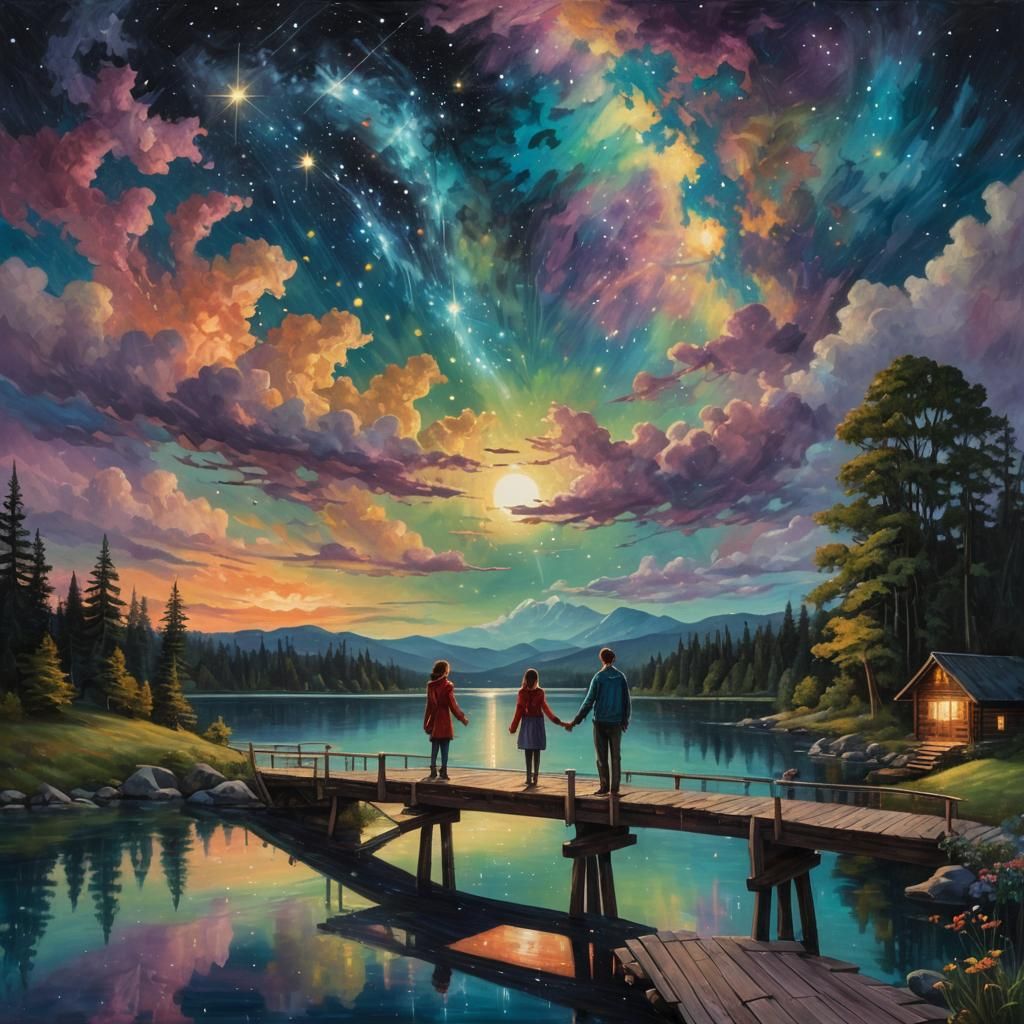 Magical Realism Couple Under Astral Night Sky