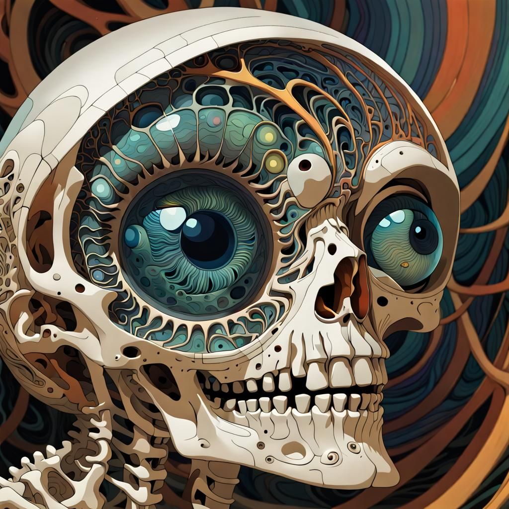 Laughing Skeleton Reflected in Eye, Optical Illusion