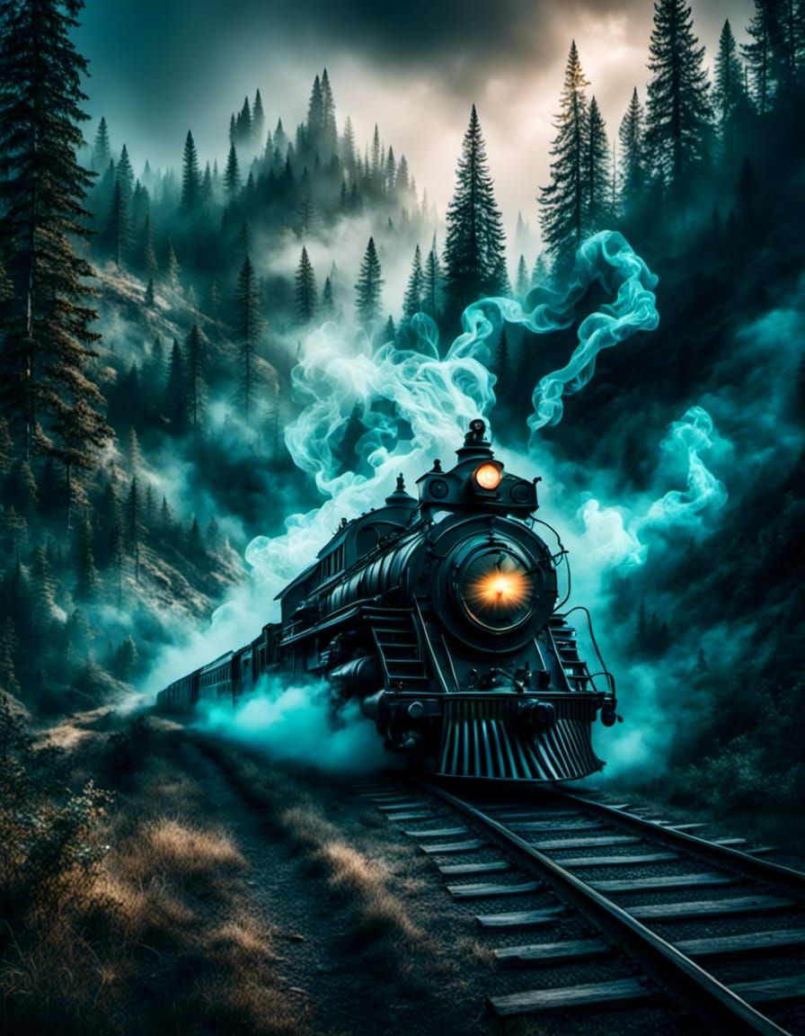 Iridescent Ghost Train Wends Through Mountain Forest