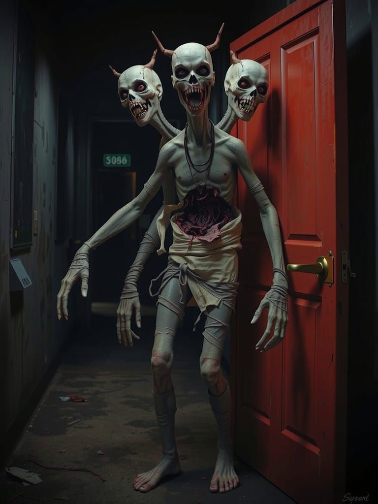 Cursed Pharaoh Mummy Before Red Door: Surreal Horror