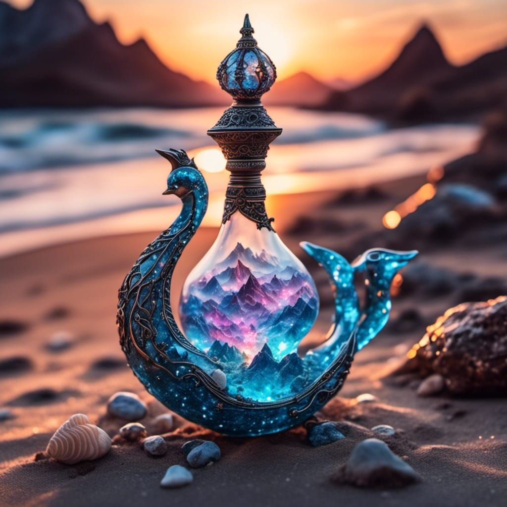 Crystal Genie Lamp on a Fantasy Beach