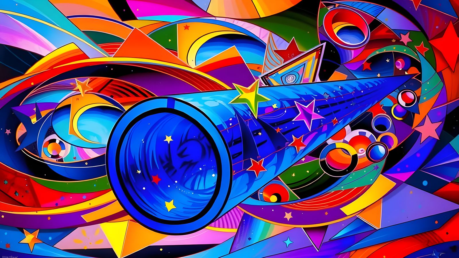 Reflective Cylinder Mirrored in Kandinsky Starscape