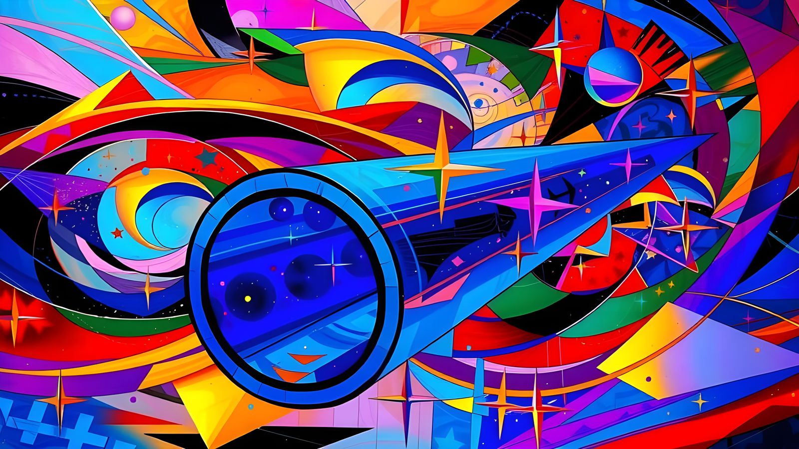 Reflective Cylinder Mirrors Cosmic Dreamscape in Impasto Sty...