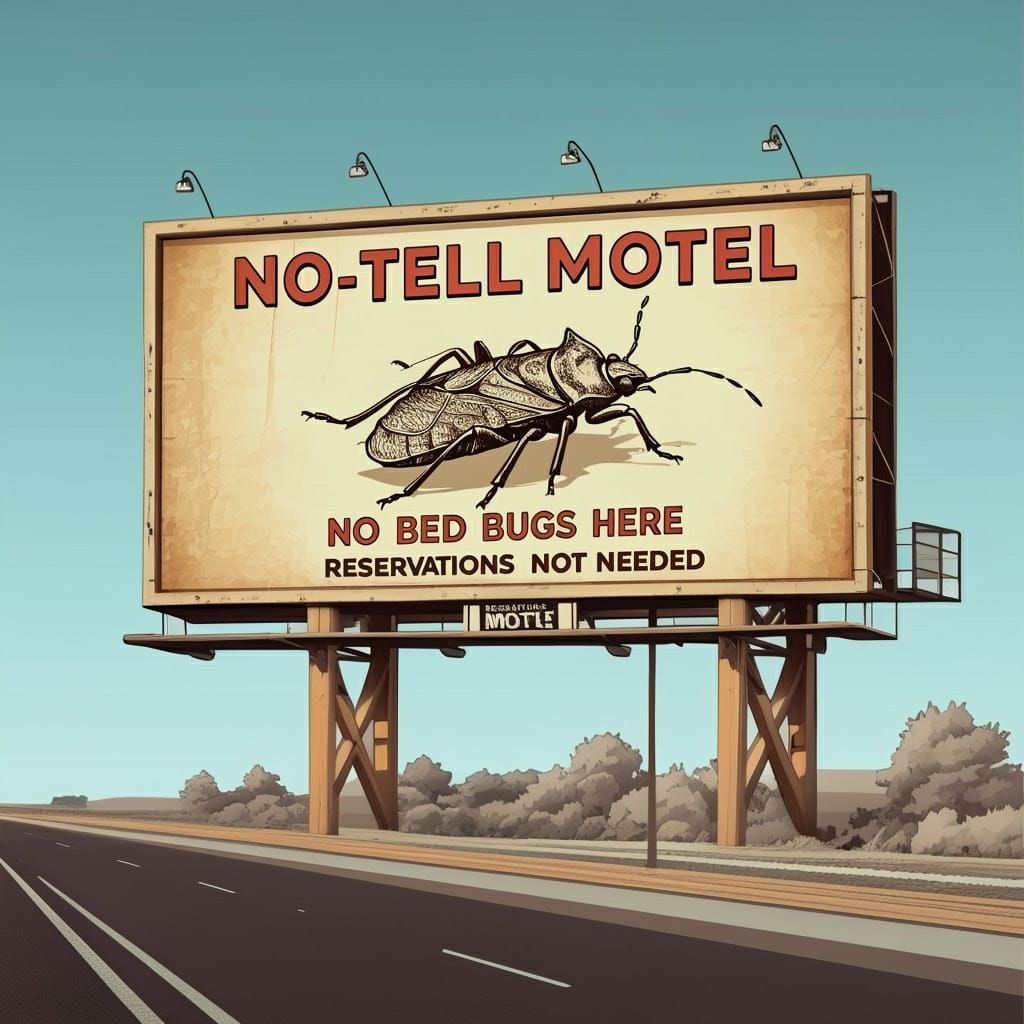 Vintage Motel Billboard with a Bed Bug Twist