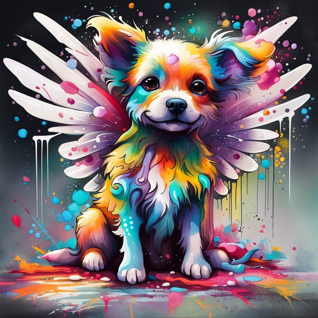 Whimsical Fairy Puppy in Graffiti Art Style